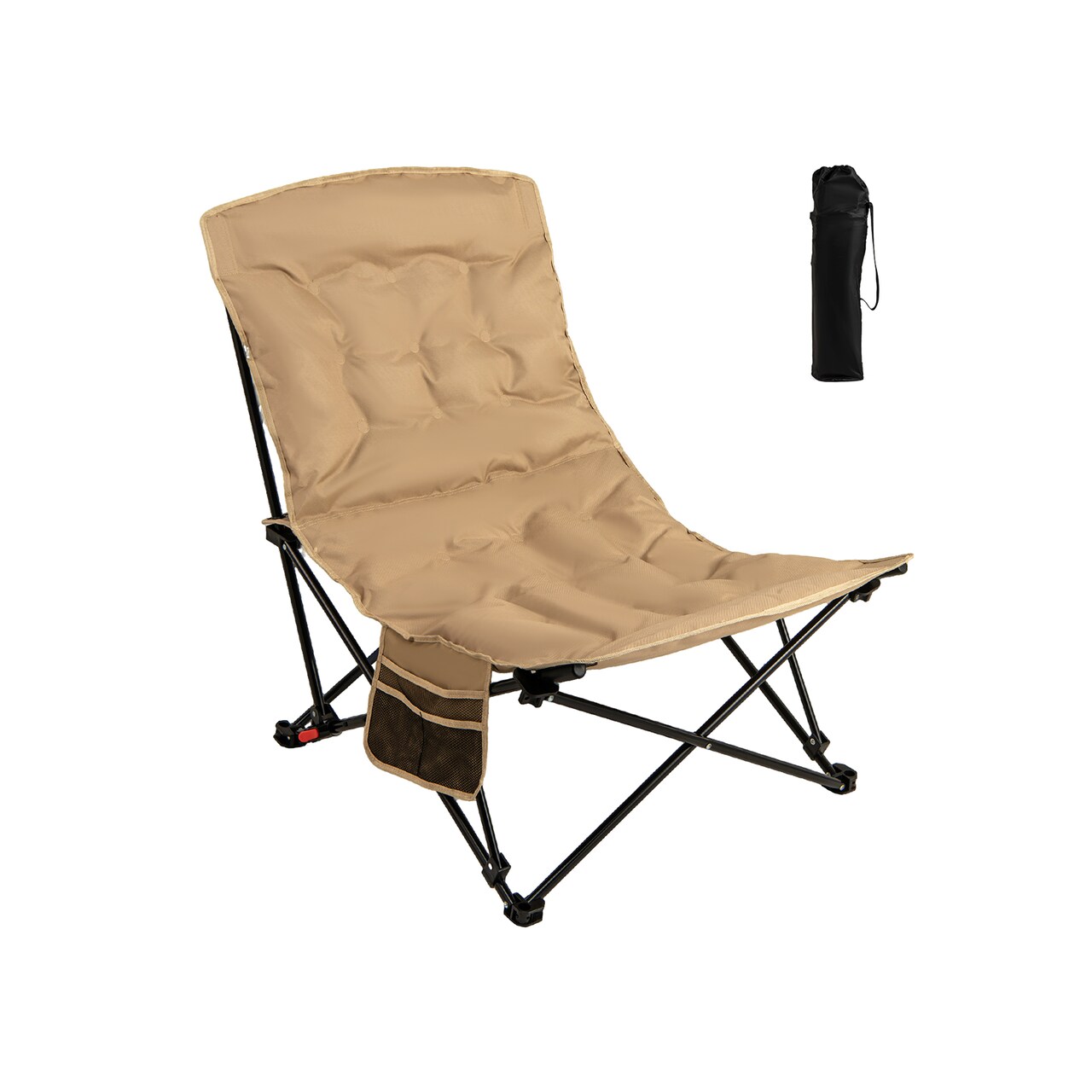 Khaki Camping Chair Adjustable Recliner Folding Outdoor Seat With Carry Bag